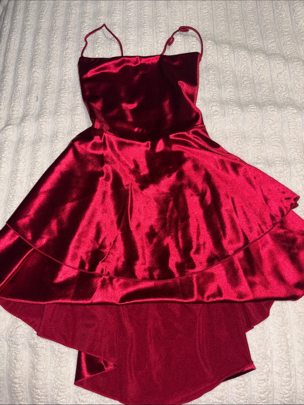 Red polyester elastane High-Low lace up back size small Party Dress